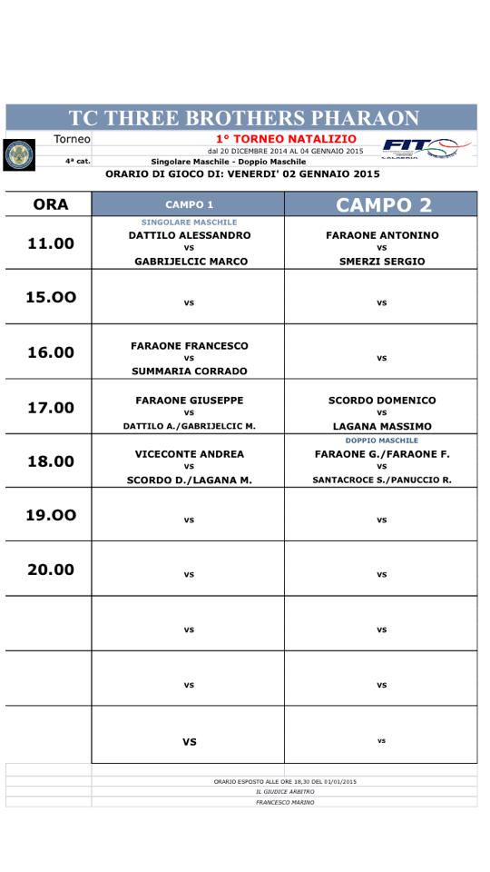orarioPharaon 02012015