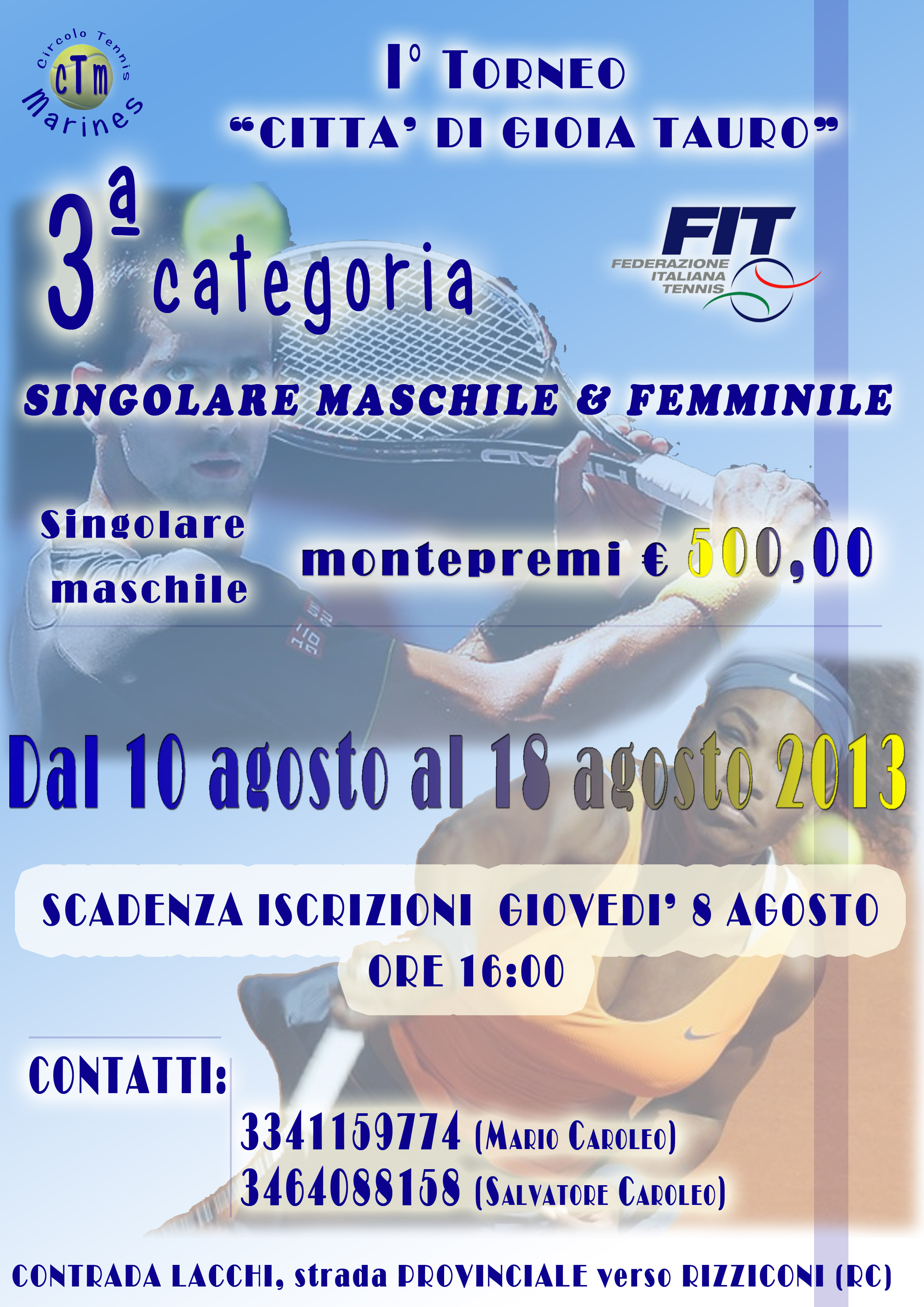CT Marines: 1° Torneo Città di Gioia Tauro 3ª Categoria Singolare Maschile – Femminile