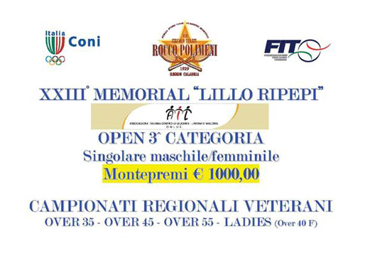 CT Polimeni: Campionato Regionale Veterani – 3a cat. ” XXIII MEMORIAL LILLO RIPEPI” – singolare M/F dal 16 al 22 settembre 2013.