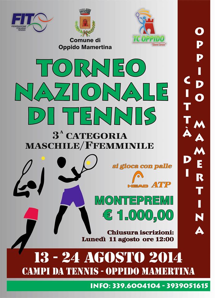 TC Oppido: 4° Torneo Città di Oppido Mamertina – 3ª Categoria S/M-F € 750+250
