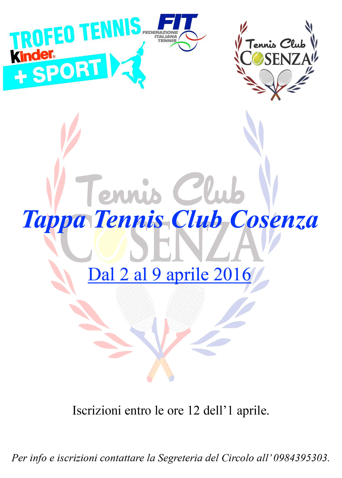 Trofeo Tennis Kinder +Sport: Tappa Tennis Club Cosenza dal 2 al 9 Aprile 2016
