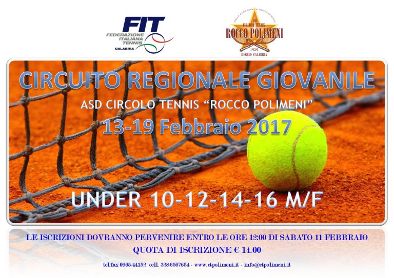 CIRCUITO REGIONALE GIOVANILE – UNDER 10/12/14/16 M/F – Circolo Tennis Rocco Polimeni 13-19 Febbraio 2017