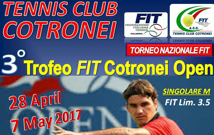TC Cotronei: 3° Trofeo FIT Cotronei Open – Singolare Maschile Lim. 3.5 – 28 Aprile / 7 Maggio 2017