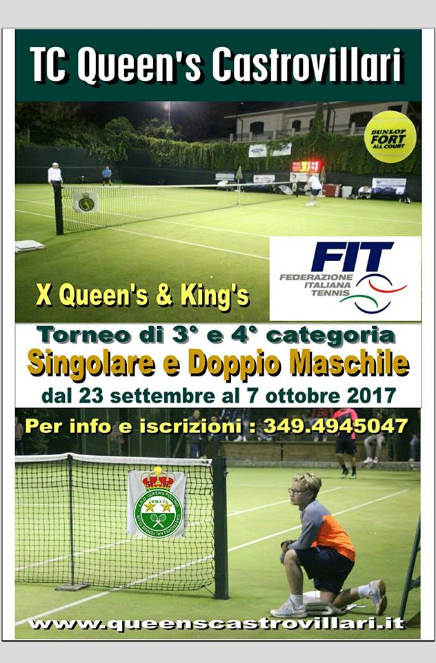TC Queen’s Castrovillari: Torneo III / IV Categoria Singolare e Doppio Maschile dal 23 Settembre al 7 Ottobre 2017