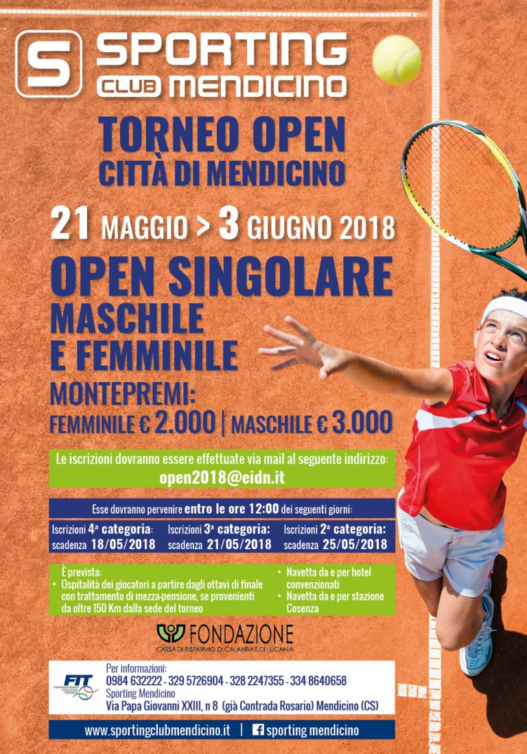 Sporting Club Mendicino (CS): Torneo Open Città di Mendicino > 21 Maggio > 3 Giugno 2018