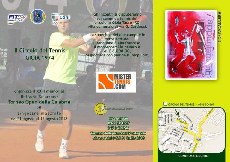 Torneo Open della Calabria 2018 – XXIII Memorial “R. Sciarrone” dall’1 al 12 agosto 2018 – Montepremi € 6.000,00