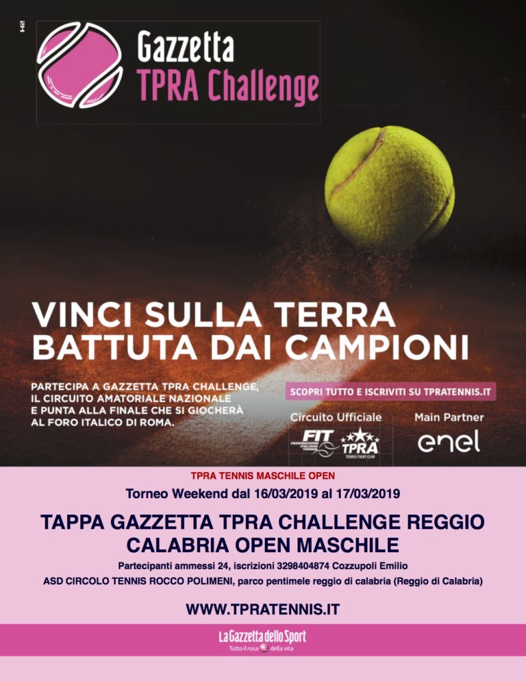 Gazzetta TPRA Challenge Reggio Calabria – Asd Ct Rocco Polimeni (RC) dal 16/03/2019 al 17/03/2019