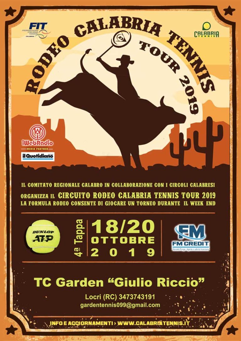 Circuito Rodeo Calabria Tennis 2019 – 4^ Tappa 18/20 Ottobre TC Garden Giulio Riccio (RC)