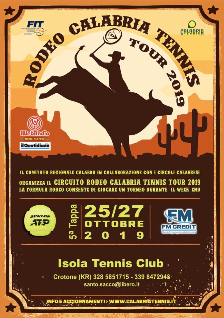 Circuito Rodeo Calabria Tennis 2019 – 5^ Tappa 25/27 Ottobre ISOLA TENNIS CLUB CROTONE (KR)