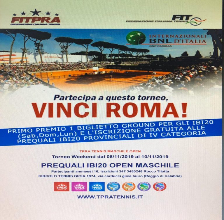 Circolo Tennis Gioia 1974: FiTPRA prequalificazioni IBI 2020 – 8/10 Novembre 2019