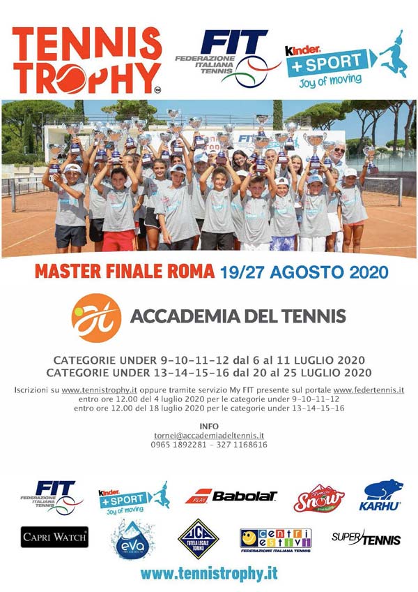 Accademia del Tennis (RC) Tennis Trophy Fit Kinder+ Sport 2020 – Under 9/10/11/12 dal 6 al 11 Luglio – Under 13/14/15/16 dal 20 al 25 Luglio