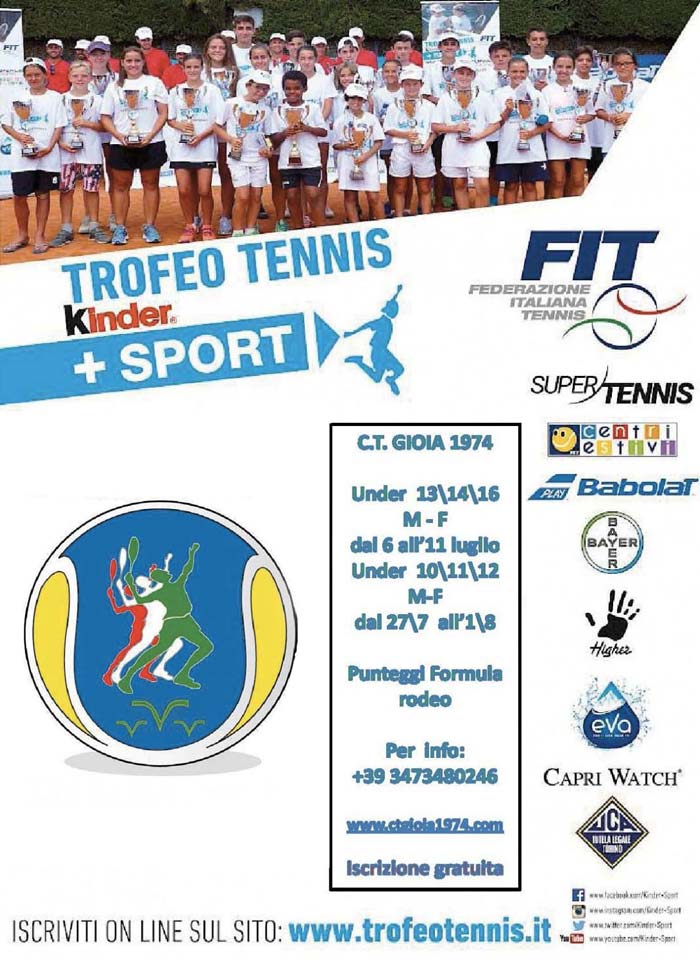 Circolo Tennis Gioia 1974 (RC) Tennis Trophy Fit Kinder+ Sport 2020 – Under 13/14/16 dal 6 al 11 Luglio – Under 10/11/12 dal 27 Luglio al 01 Agosto