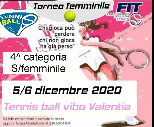 Tennis Ball -Vibo Valentia: Torneo  4^ Categoria Singolare Femminile  5/6 Dicembre 2020