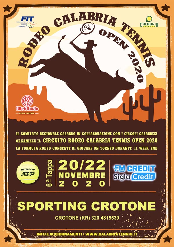 Circuito Rodeo Calabria Tennis Open 2020: 6^ Tappa Sporting Crotone (KR) 20/22 Novembre