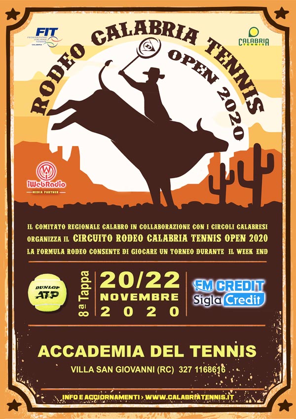 Circuito Rodeo Calabria Tennis Open 2020: 8^ Tappa Accademia del Tennis – Villa San Giovanni (RC) 20/22 Novembre
