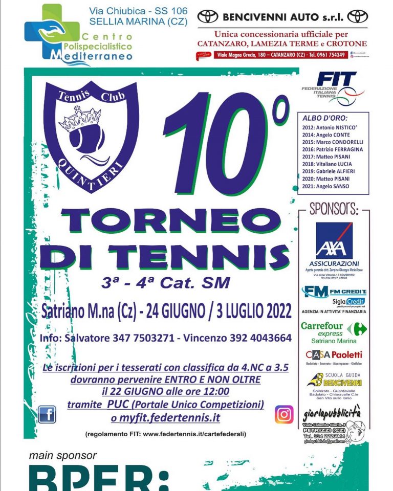 TC Quintieri – X Torneo 3^ Categoria Singolare Maschile