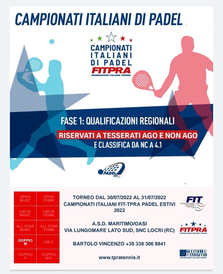 CAMPIONATI ITALIANI FIT-TPRA PADEL ESTIVI 2022: ASD MARITIMO/ OASI